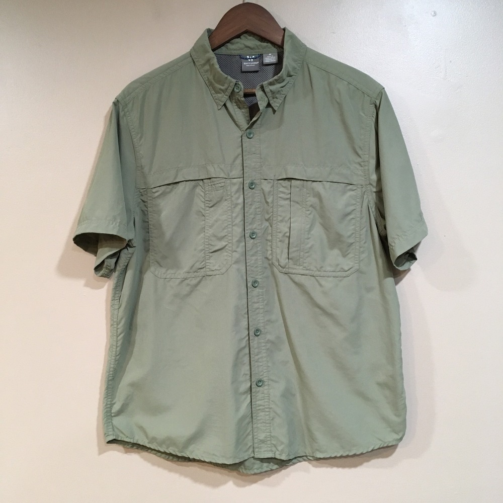 White Sierra Vented Hiking Fishing Shirt Mens M Green Outdoor Performance Camp